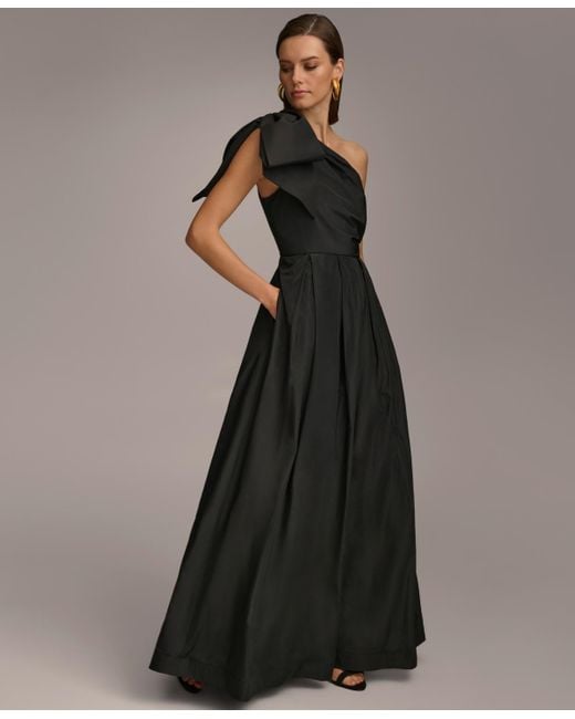 Donna Karan Black One-shoulder Bow Gown