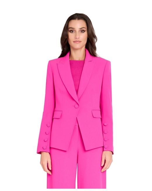 Tahari Women's Pink Peak Lapel One-button Jacket