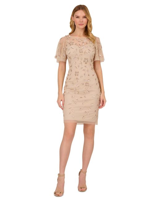 Adrianna Papell Natural Embellished Sheath Dress