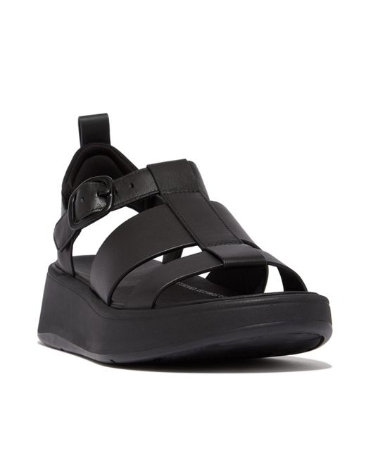 Fitflop Black F-mode Leather Flatform Fisherman Sandals