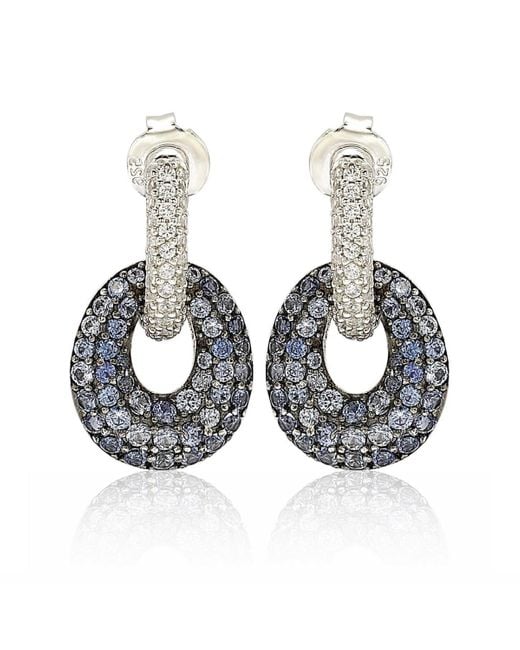 SUZY LEVIAN NEW YORK Metallic Suzy Levian Sterling Silver Sapphire & Created White Sapphire Double Oval Dangle Earrings