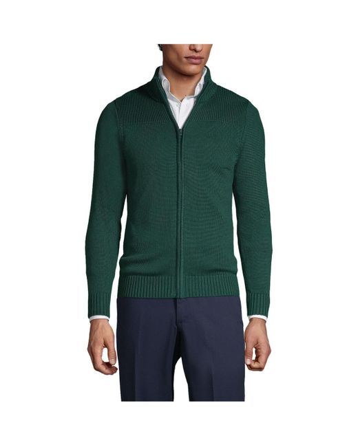 Lands' End Green School Uniform Cotton Modal Zip Front Cardigan Sweater for men