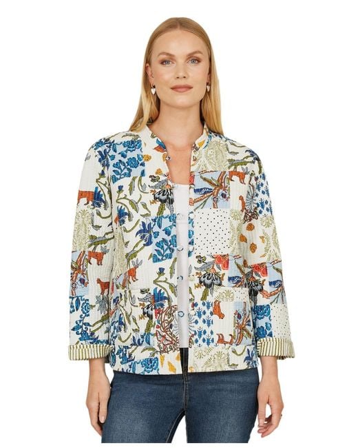 Yumi' Blue Indian Patchwork Reversible Jacket