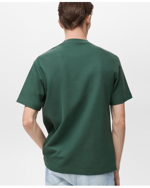 Mango Green Regular-fit Textured T-shirt for men