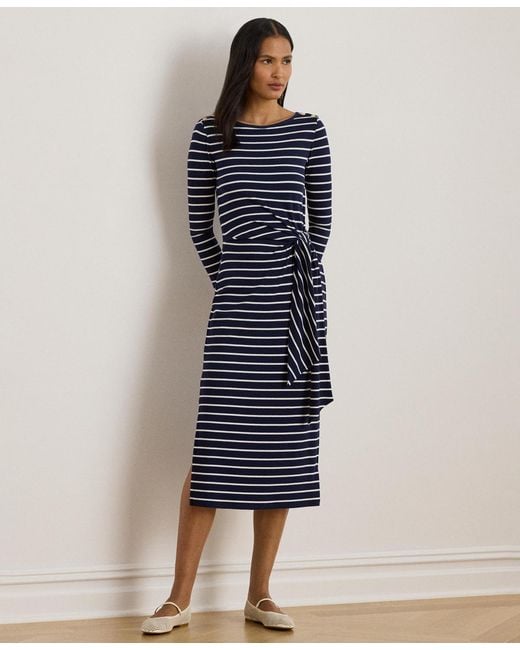 Ralph Lauren Blue Striped Tie-front Dress