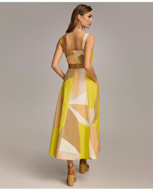 Donna Karan Metallic Square-neck Buckled Sleeveless Dress