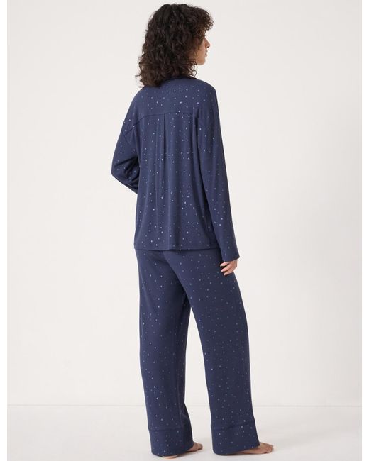 Hush Blue Ribbed Modal Star Printed Pyjamas