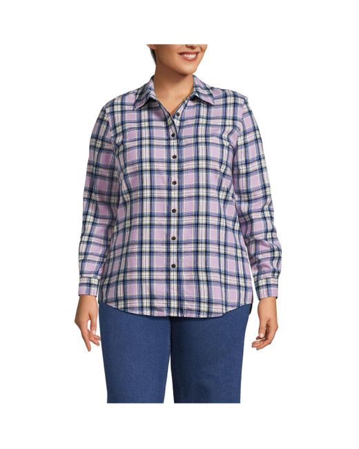 Lands' End Blue Plus Size Flannel Boyfriend Fit Long Sleeve Shirt