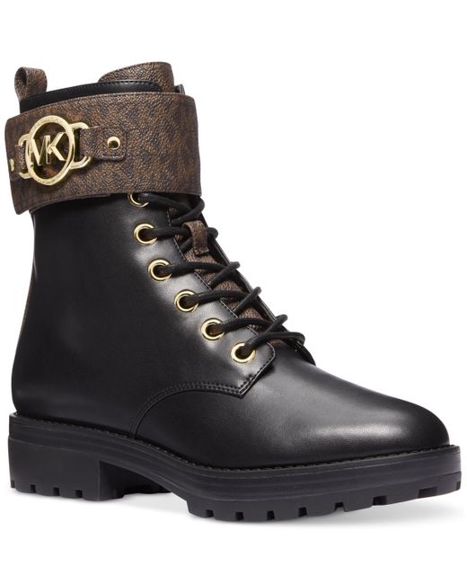 Michael Kors Black Rory Leather And Logo Combat Boot
