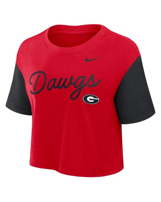 Nike Red Scarlet/black Ohio State Buckeyes Color Block Script Performance Cropped T-shirt