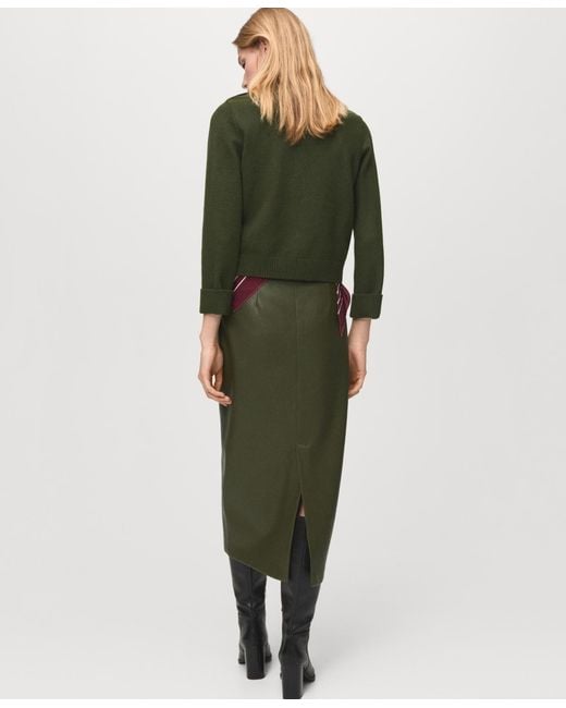 Mango Green Button Perkins-neck Sweater