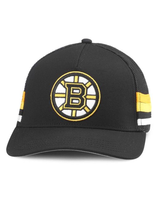 American Needle Black Boston Bruins Hotfoot Stripes Trucker Adjustable Hat for men