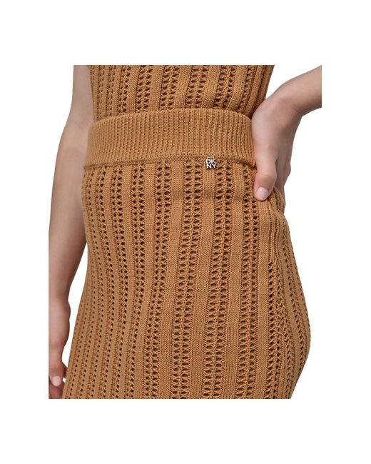 DKNY Natural Crewneck Cable Pointelle Stitch Sleeveless Sweater Midi Skirt