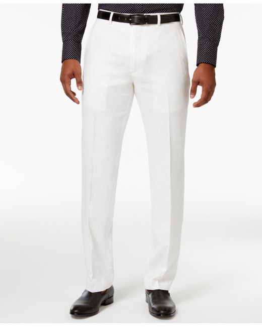 Sean John Men's Classic-fit White Linen Dress Pants for men