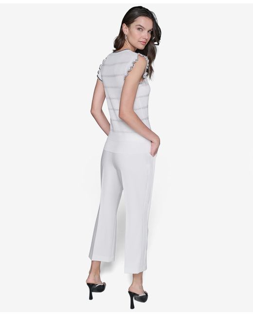 Karl Lagerfeld White Pointelle Knit Sleeveless Top