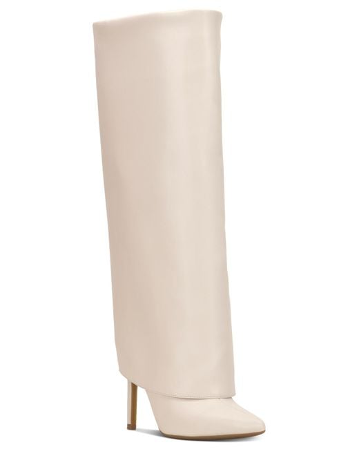 INC International Concepts White Skylar Wide Calf Fold Over Cuffed Dress Boots