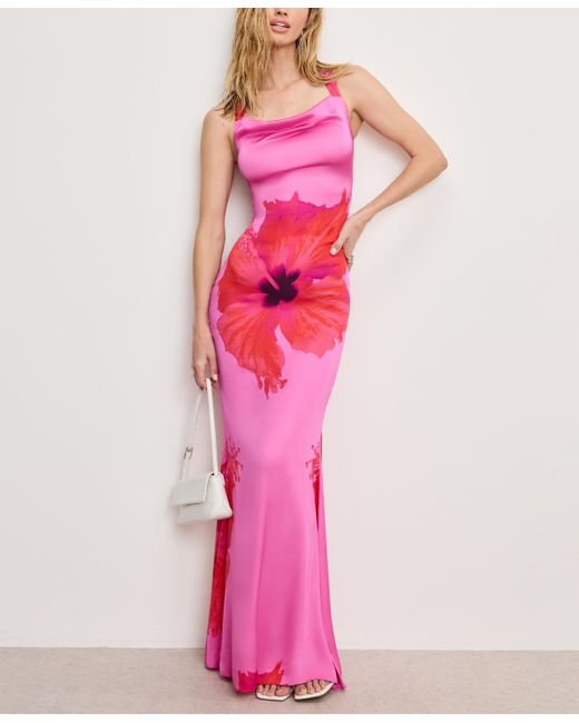 GOOD AMERICAN Pink Satin Lace-up Maxi Dress