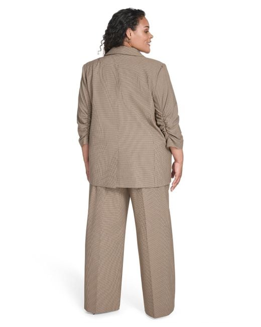 Calvin Klein Brown Plus Size Check-print One-button 3/4-sleeve Jacket
