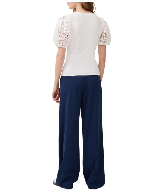French Connection Blue Rosana Anges Eyelet-sleeve Top