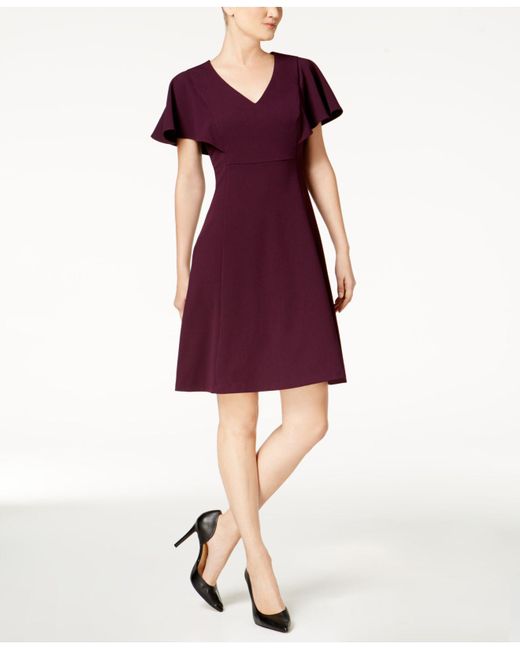 Calvin Klein Purple Flutter Sleeve A-line Dress