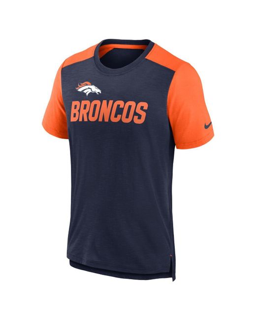 Nike Blue Heathered Navy, Heathered Orange Chicago Bears Color Block Team Name T-shirt for men