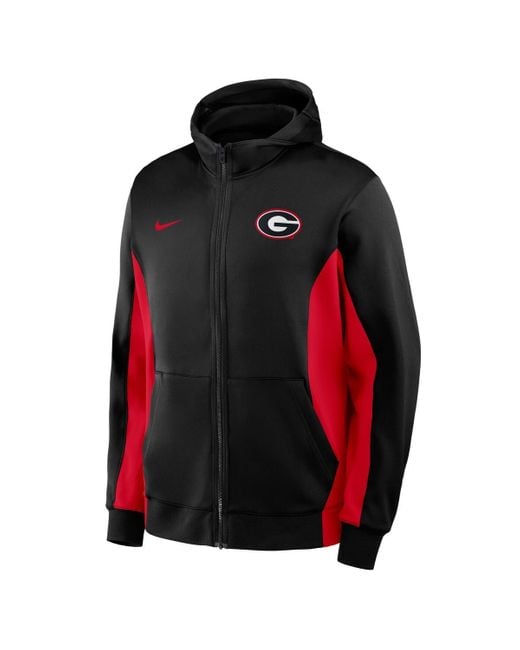 Nike Men's Black/red Georgia Bulldogs Dri-fit Game Full-zip Hoodie