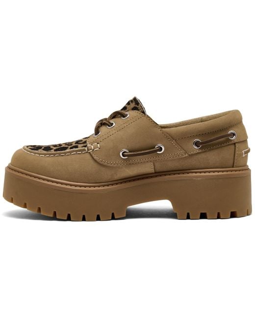 Timberland Brown Stone Street 3-eye Leopard Print Platform Boat Shoes From Finish Line