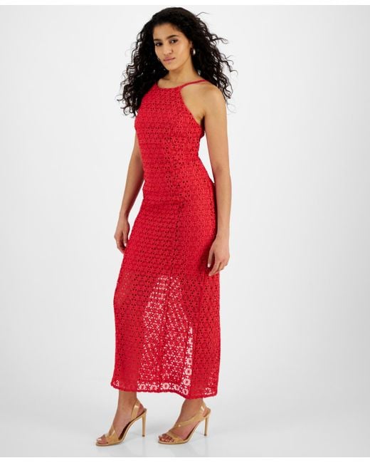 Guess Red Sleeveless Carmen Maxi Dress