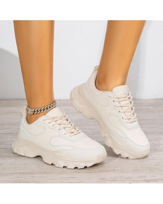 BERNESS White Lidia Mixed Material Sneakers