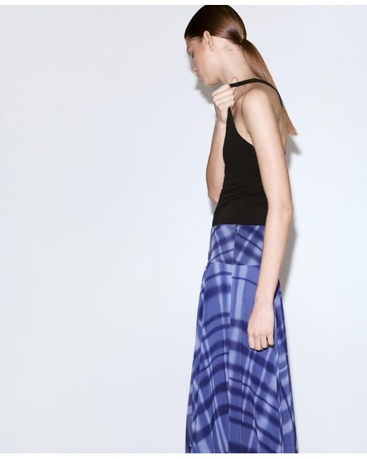 Mango Blue Long Flared Skirt