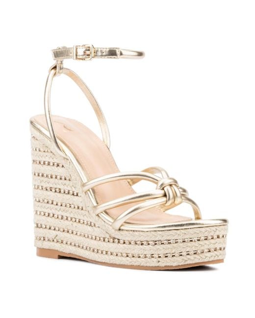 New York & Company Natural Electra Rhinestone Embedded Wedge Sandals