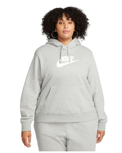 Nike Gray Plus Size Active Sportswear Club Hooded Fleece Sweatshirt