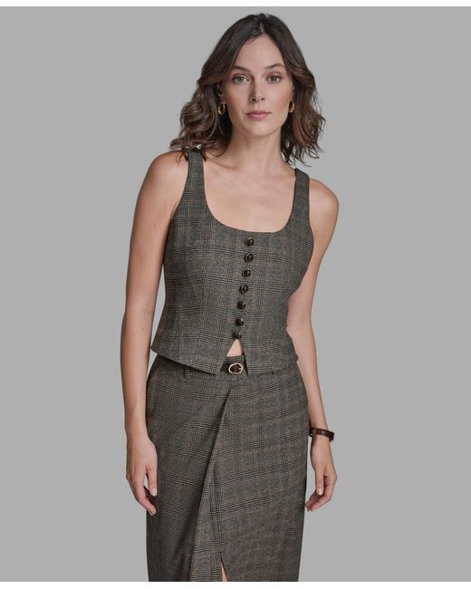 BCBGMAXAZRIA Gray Button-front Sleeveless Vest