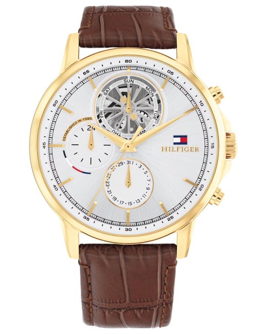 Tommy Hilfiger Metallic Multifunction Brown Leather Watch 44mm for men
