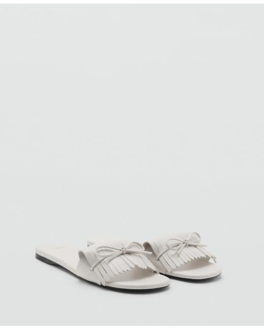 Mango White Bow Detail Fringed Sandals