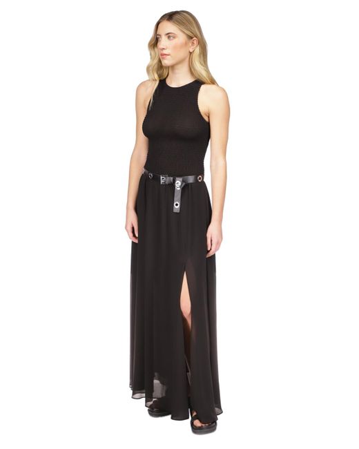 Michael Kors Black Michael Smocked Belted Maxi Dress