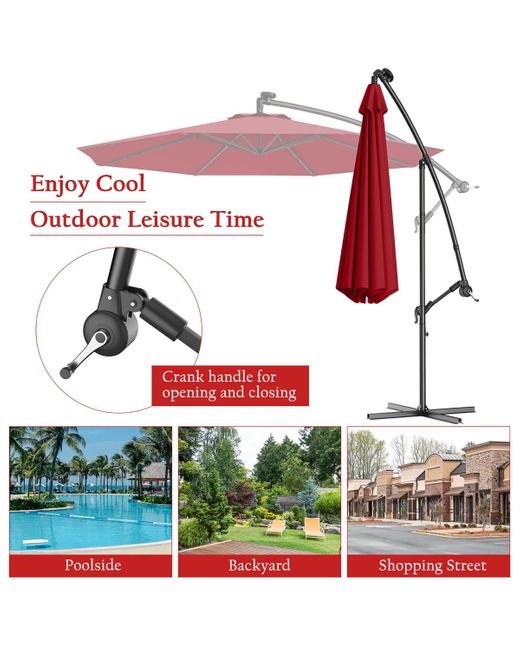 COSTWAY Blue 10' Hanging Solar Led Umbrella Patio Sun Shade Offset Market W/base