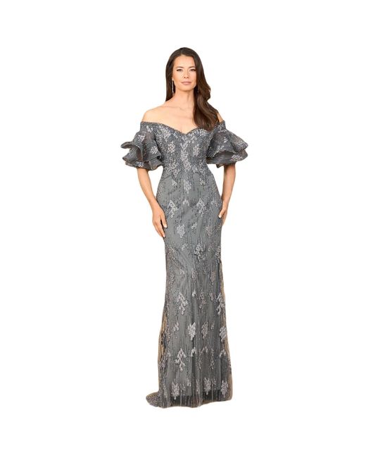 Cold Shoulder Mermaid Lace Gown with Feathers - OUTLET main image 1