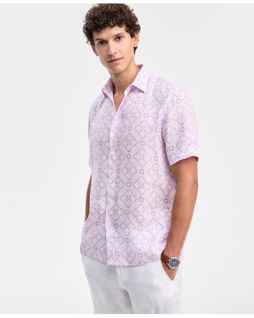 Club Room White Reno Short Sleeve Medallion Print Button-front Shirt for men