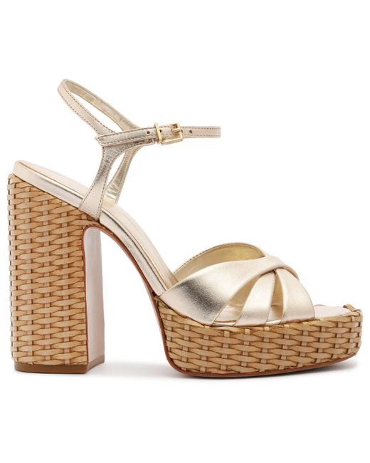 SCHUTZ SHOES Metallic Keefa High Straw Round Toe Sandals