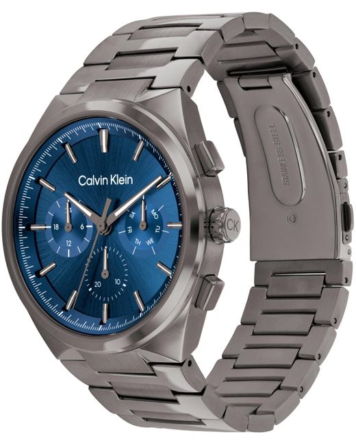 Calvin Klein Blue Distinguish Stainless Steel Bracelet Watch 44mm for men