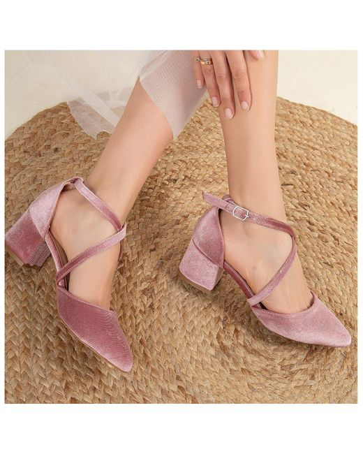 Forever & Always Shoes Pink Dolly Low Block Heel Pumps