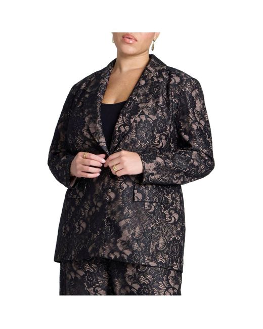Eloquii Black Plus Size Contrast Lining Lace Blazer