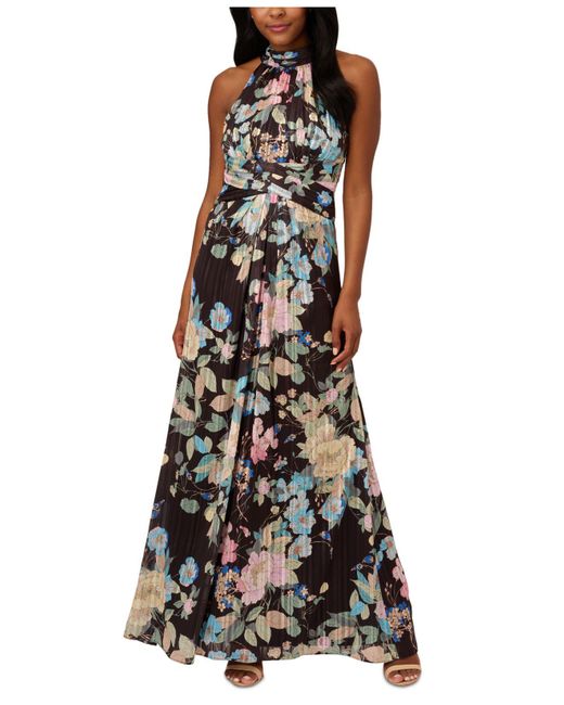 Adrianna Papell Floral-print Halter Gown in Black | Lyst Canada