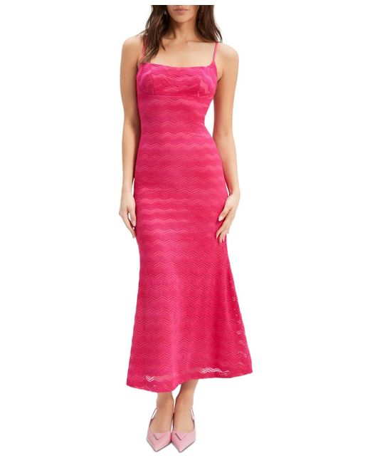 Bardot Pink Adoni Scoop-neck Zig Zag Sleevless Midi Dress