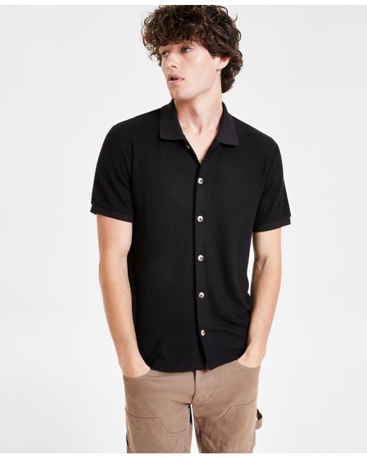 Guess Black Joshua Textured-knit Button-down Shirt for men