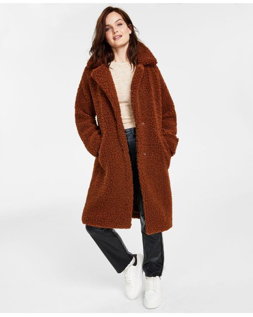 BCBGeneration Brown Notch-collar Teddy Coat, Created For Macy's