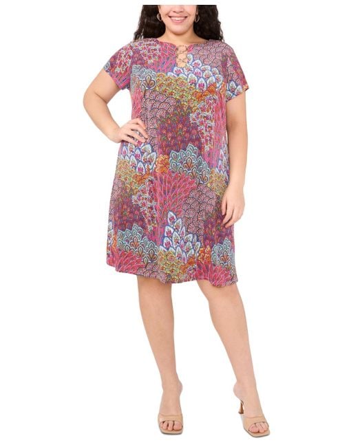 Msk Red Plus Size Printed O-ring Shift Dress