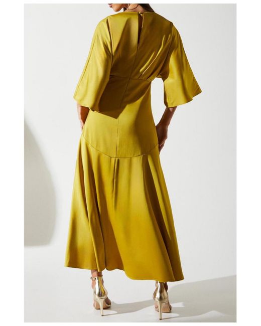 Coast Yellow Satin Back Crepe Ruffle Wrap Midi Dress