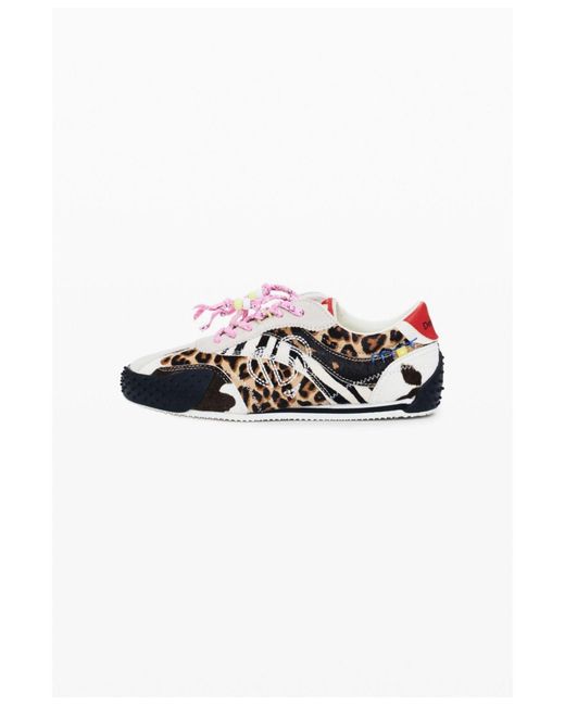 Desigual White Patchwork Animal Print Sneakers
